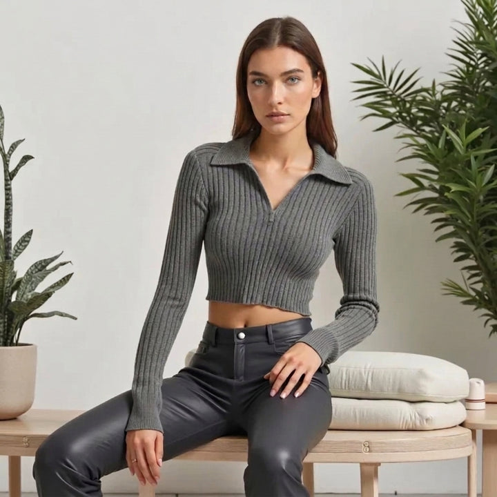 Ribbed Polo Neck Sweater – Elegance and Comfort 
