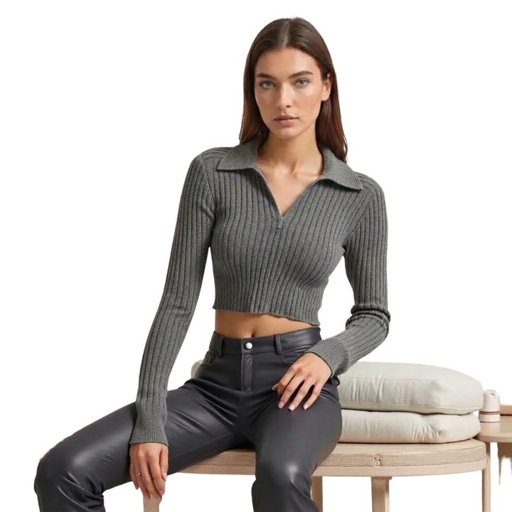 Ribbed Polo Neck Sweater – Elegance and Comfort 